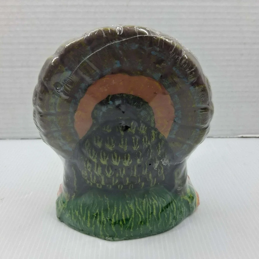 Vintage Style Thanksgiving Turkey Pillar‎ Candle Hand Painted Fall Decor 6 Inch